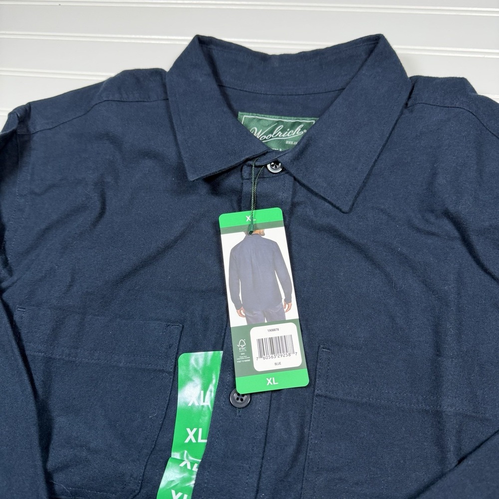 Woolrich 100% Cotton Chamois Shirt Long Sleeve Men's XL Blue NWT‎